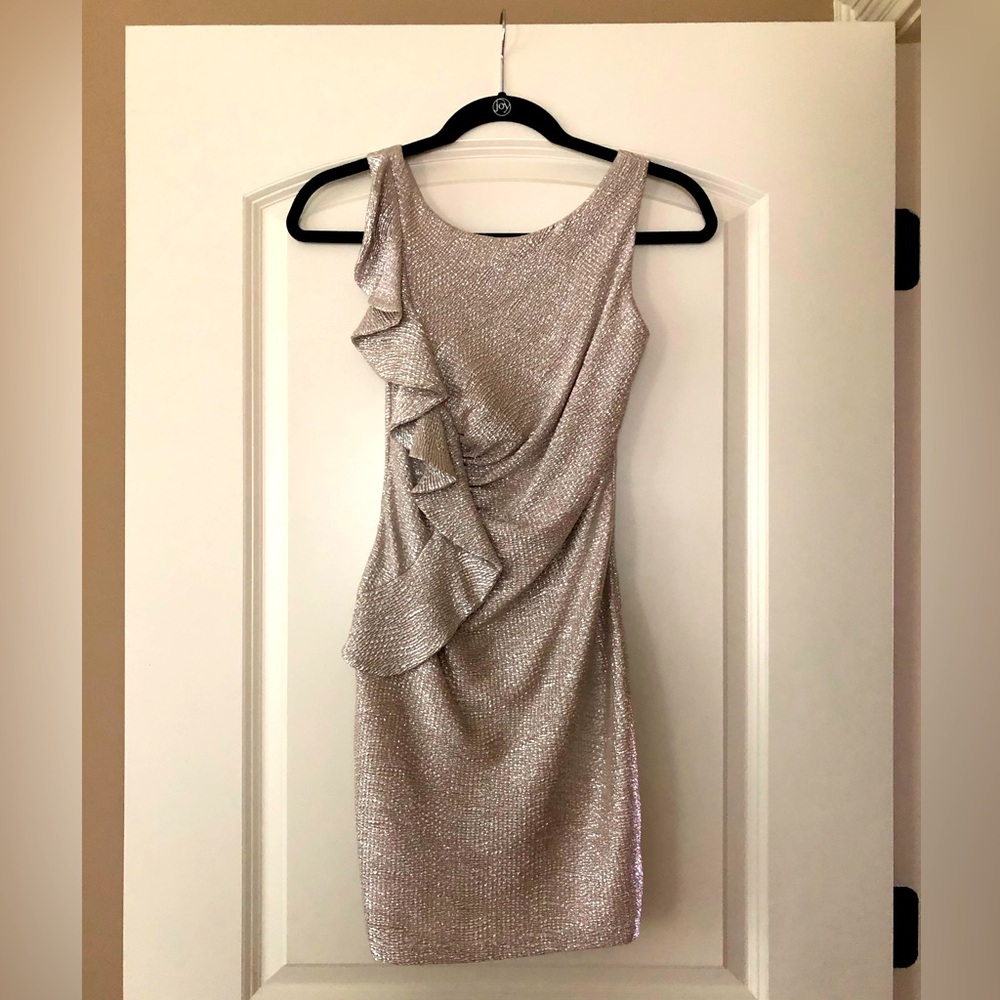 Adrianna Papell- Haley Logan fitted champagne dress, size S